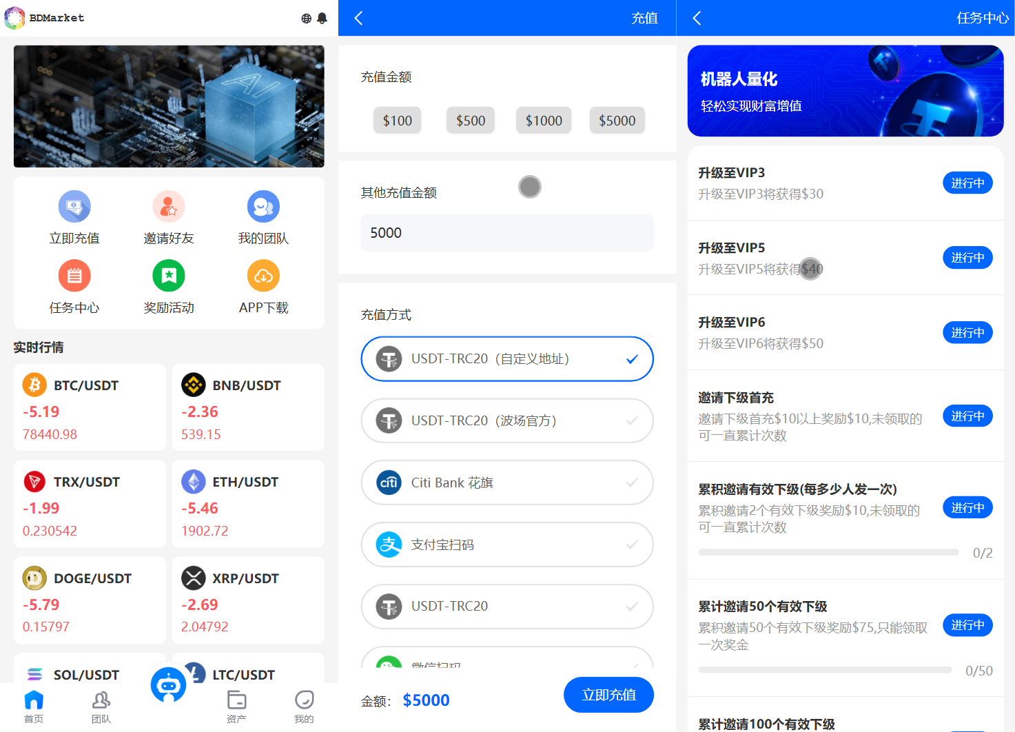 BDMarket多语言量化钱包投资理财源码/19种语言+3级分销+行情实时数据-sorcystyle